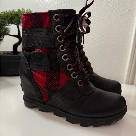Sorel Black and Red Lace-Up Wedge Boots - Picture 3 of 6